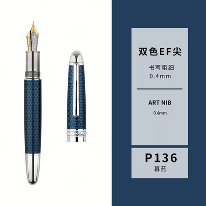 MAJOHN P136 Fountain Pen with 3D Metallic Pattern Encased in Twilight-Blue Resin