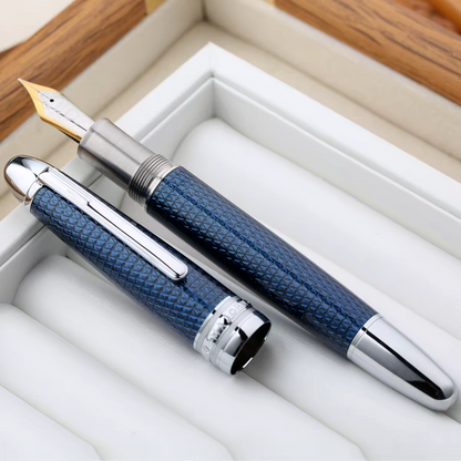 MAJOHN P136 Fountain Pen with 3D Metallic Pattern Encased in Twilight-Blue Resin