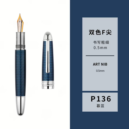 MAJOHN P136 Fountain Pen with 3D Metallic Pattern Encased in Twilight-Blue Resin